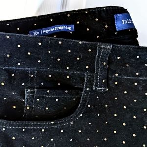 Talbots Velvet High Rise, Straight Leg Black, Gold Polka Dot Dress Pants, 10P.